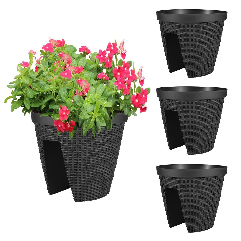Aoodor 4Pack Classic Deck Rail Planter w/Drainage Holes Adjustable Bracks -12''