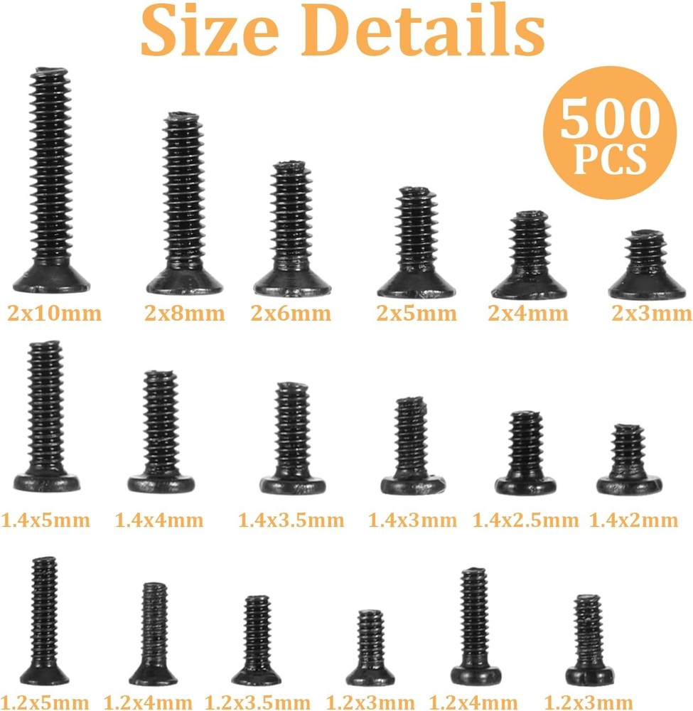 500 Pcs Tiny Micro Repair Screw Kit, Small Replacement Screws with...