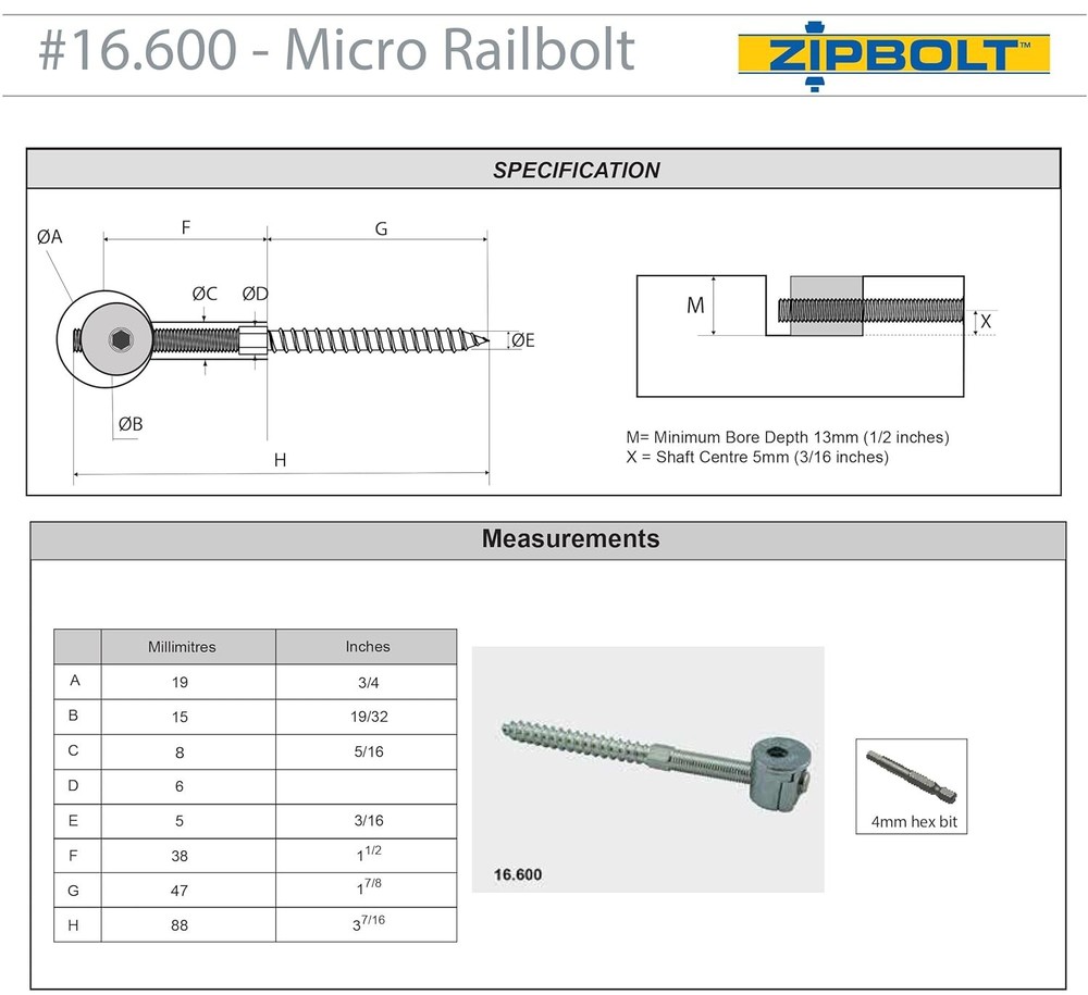 Zipbolt 16.610 UT Micro Railbolt, 1 Double Pack