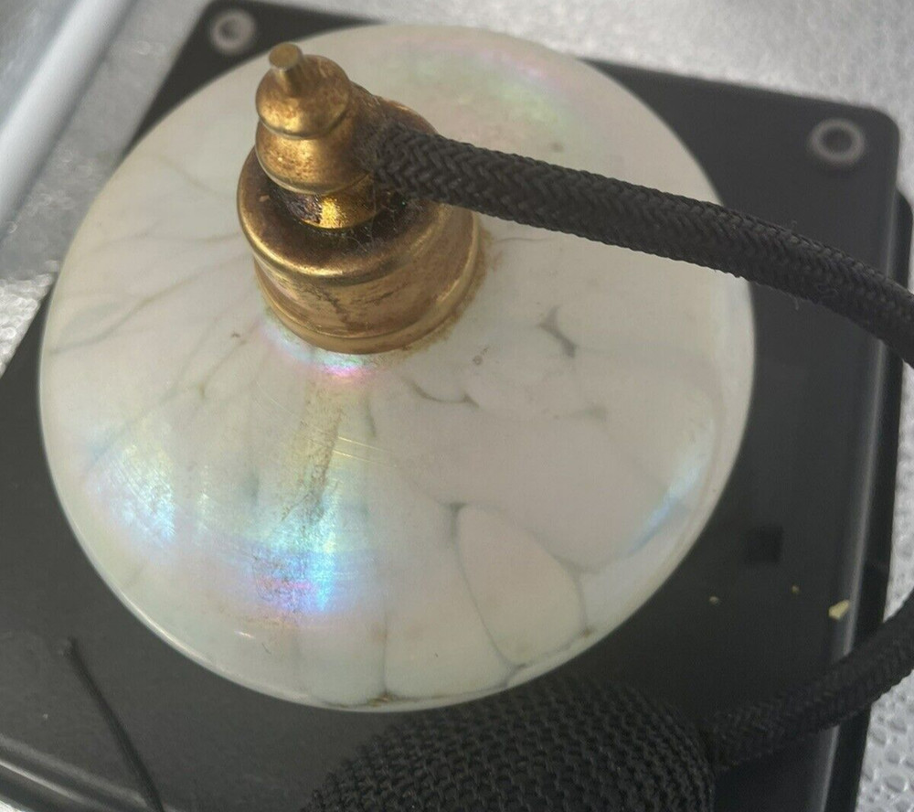 White Pink Opalescent Perfume Bottle Black Atomizer No Makers Marks Empty