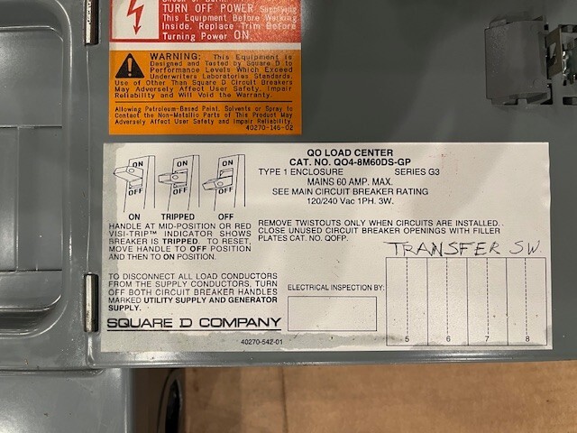 Square D 60 AMP Manual Transfer Switch