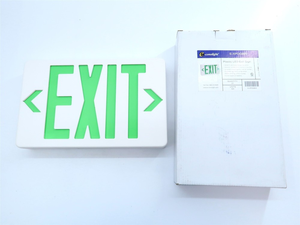 ECONOLIGHT LED EXIT SIGN Plastic E-XPDGBW 6" Green Letters Dual OR Single Sided