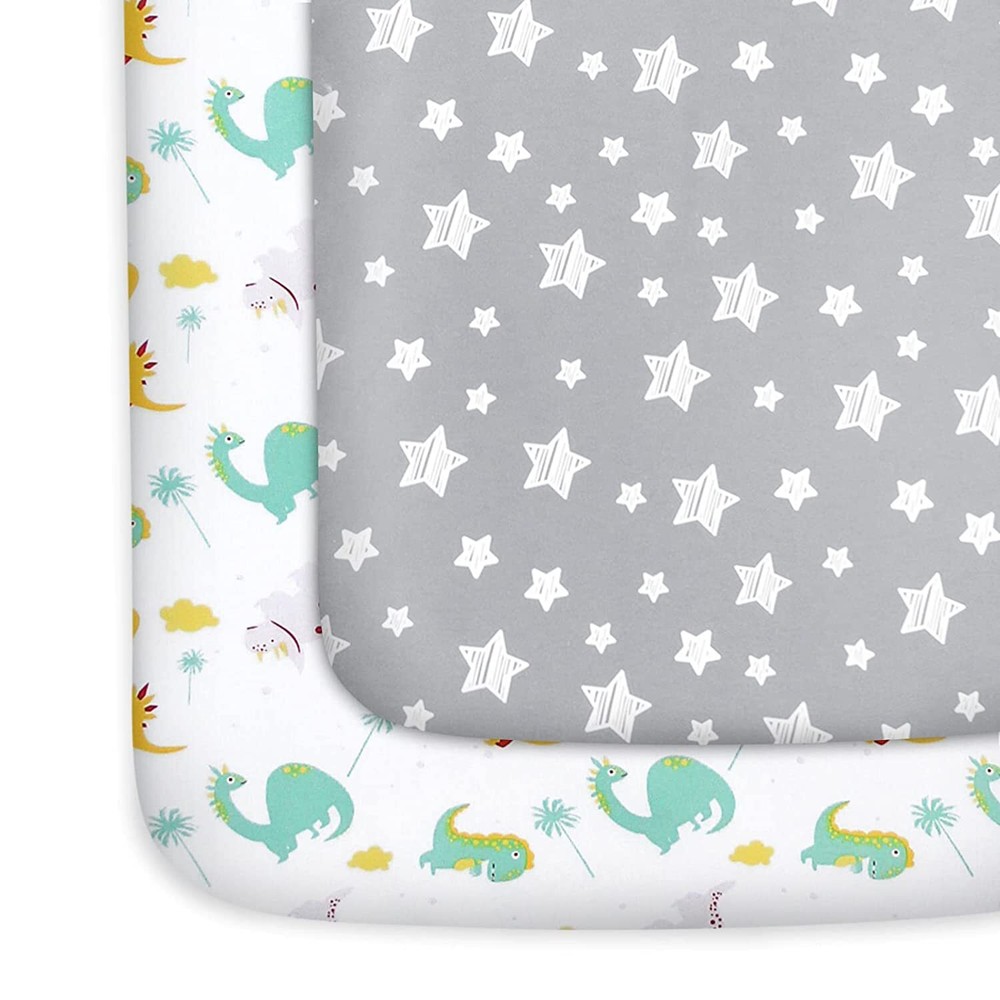 Pack N Play Fitted Sheets Mini Crib Sheets Soft & Breathable 39"x27"x5" 2 Pack