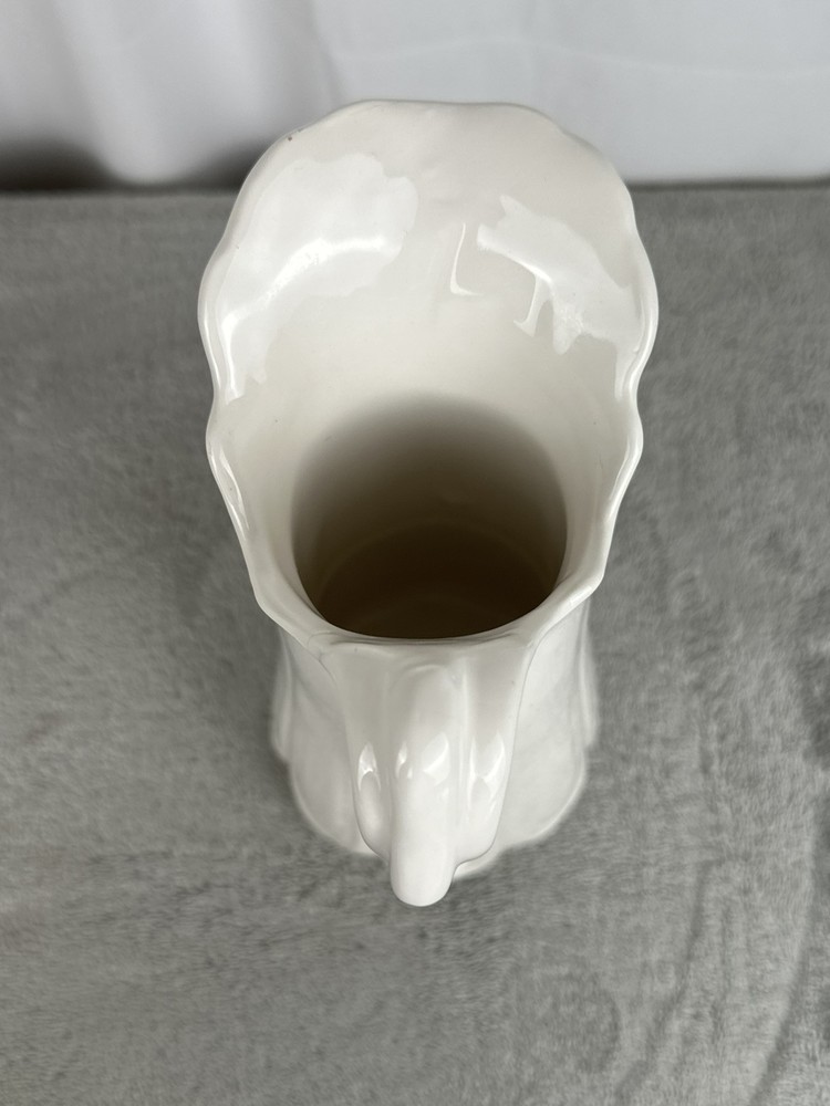 Vintage White Ceramic Pitcher Scallop Design 8.5 X 5"