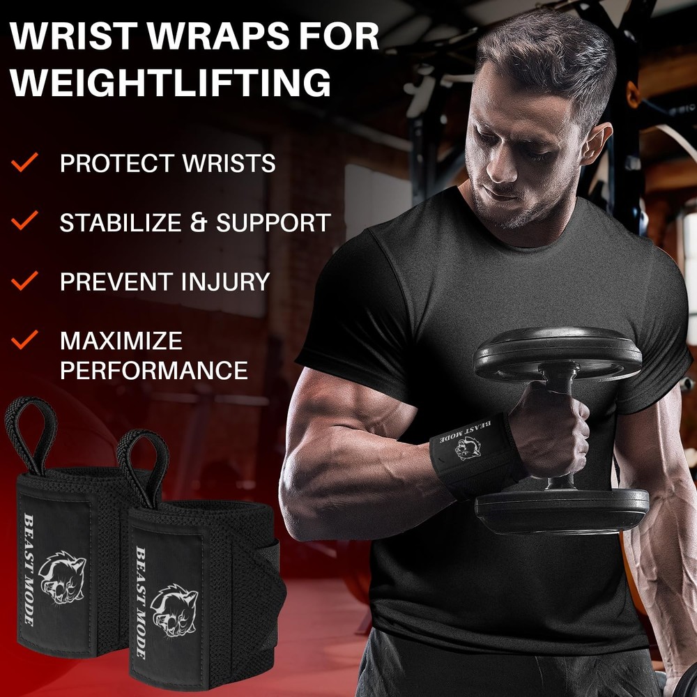HeavyDuty Weightlifting Wrist Wraps with Thumb Loop – 18" Support for
