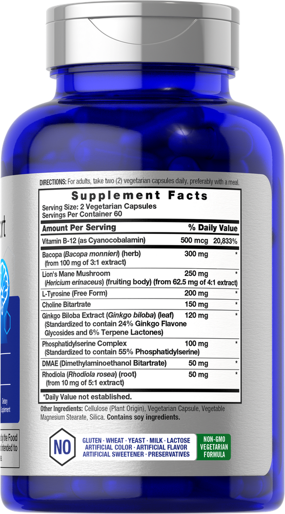 Brain Support Supplement | 120 Capsules | Memory, Focus, Clarity | by Horbaach