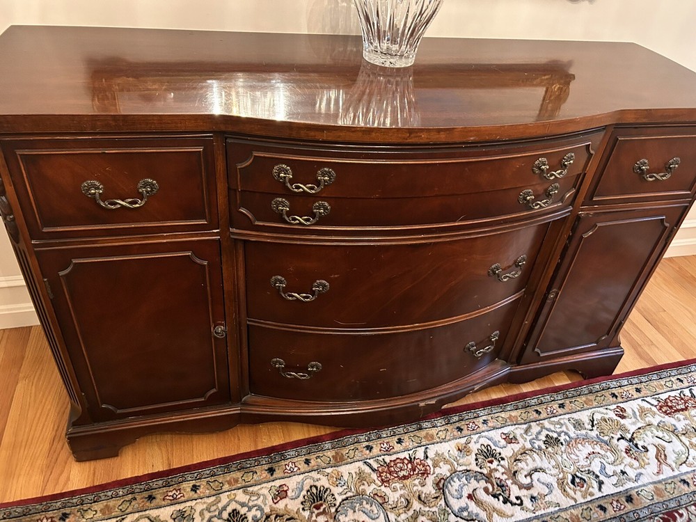 Solid Cherry Wood, Dining Room Table Set With 6 Chairs, Sideboard & Hutch