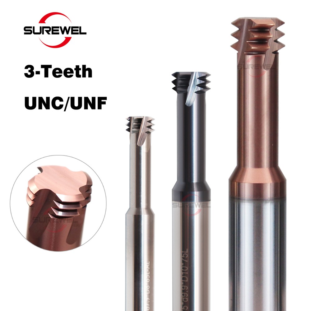 HRC68 Solid Carbide Three Teeth Thread Milling Cutter Balzers Coated 8-32UNC UNF