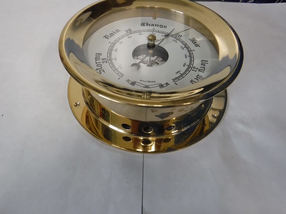 CLASSIC, PLAIN BEZEL 5" FACE, BAROMETER , CAST BRASS PORTHOLE CASE.