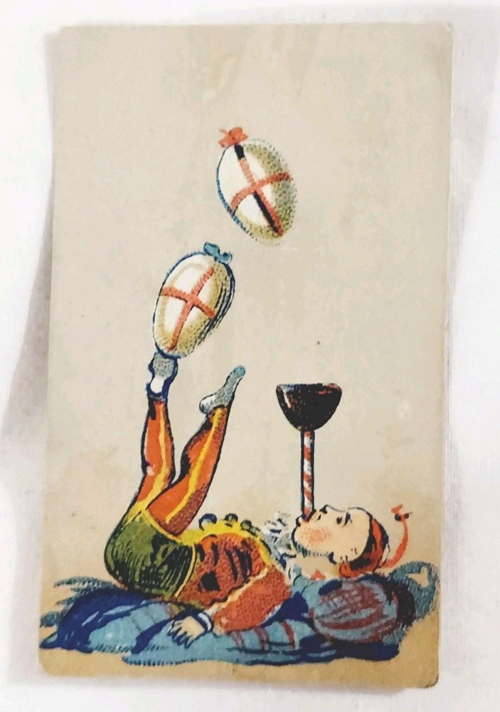 Antique Odd Card Label Circus Juggler Eggs
