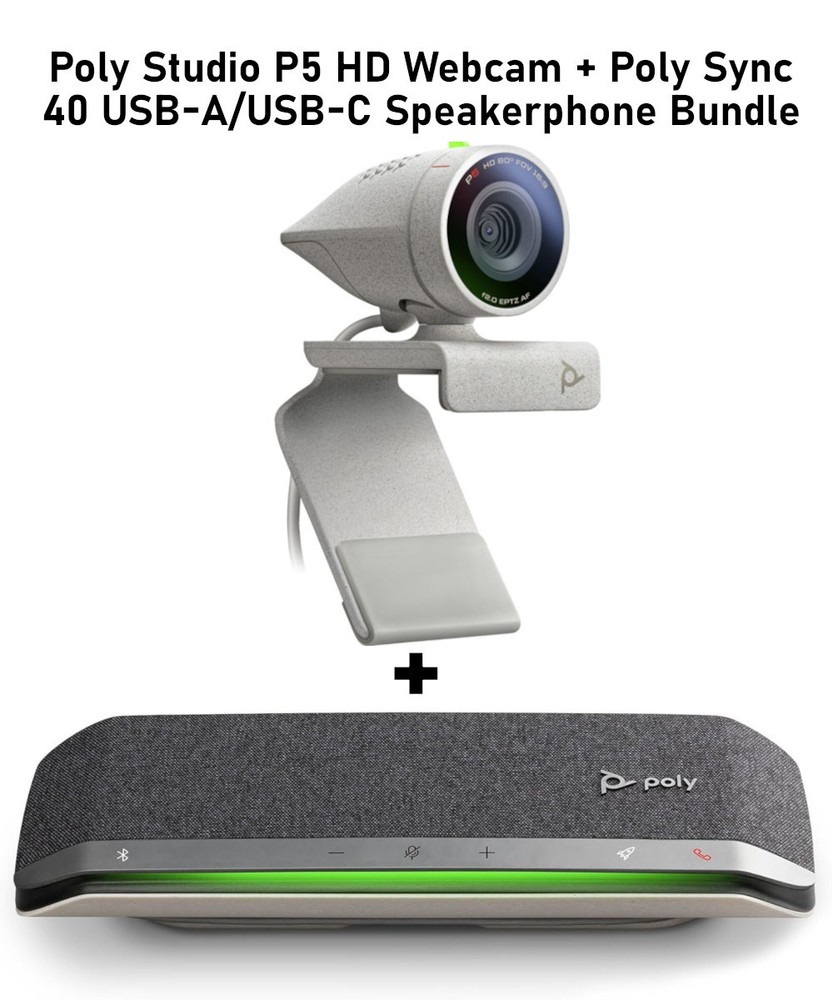 Poly Studio P5 HD Webcam + Poly Sync 40 USB-A/USB-C Speakerphone Bundle