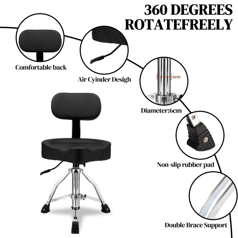 Drum Throne with Backrest, Hydraulic Drum Stool Adjustable Height