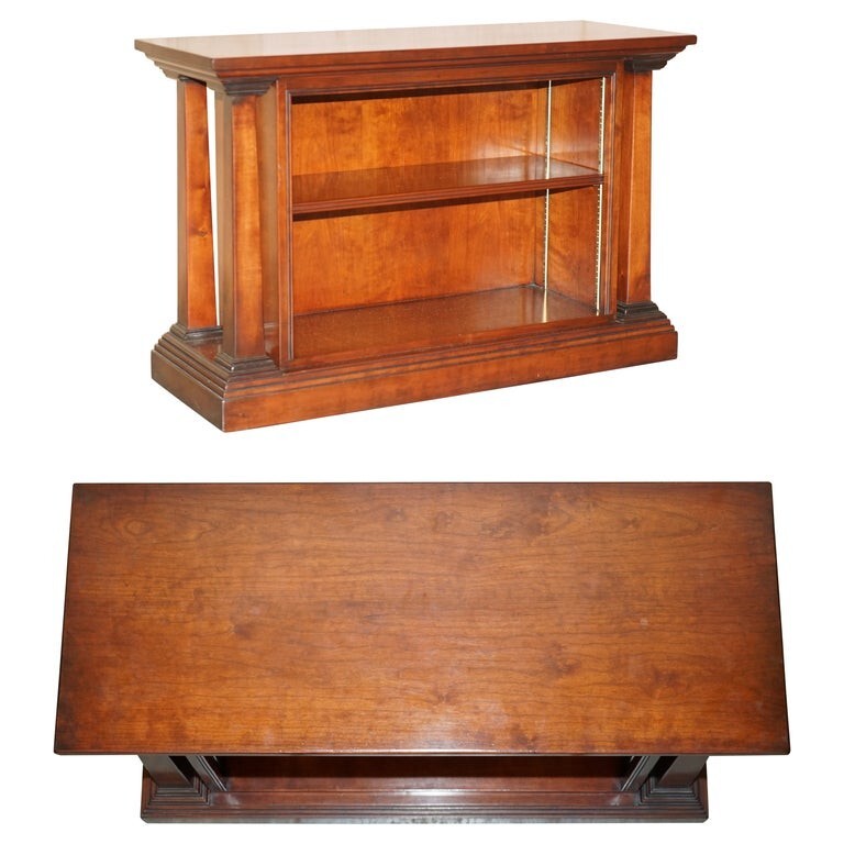 REH KENNEDY HARRODS LONDON SOLID MAHOGANY OPEN PILLARED DWARF LIBRARY BOOKCASE