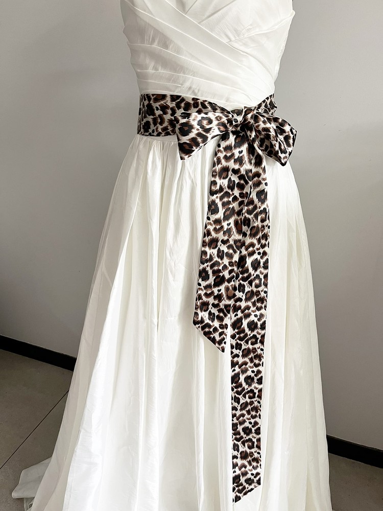 Leopard print dress sash bow sash Light champagne