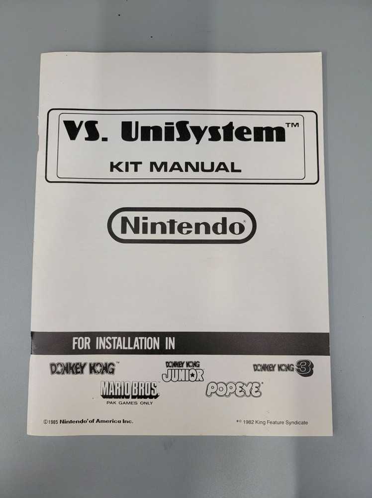 Original Nintendo VS Unisystem Kit Manual & Schematics Package
