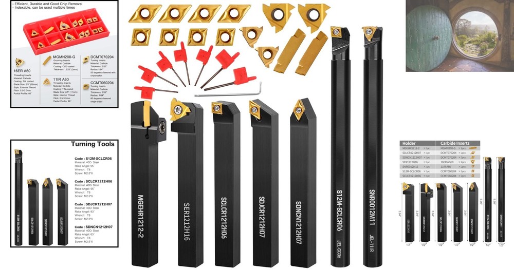 7-Piece Indexable Lathe Tool Kit with 14 Carbide Inserts for Precision Machining