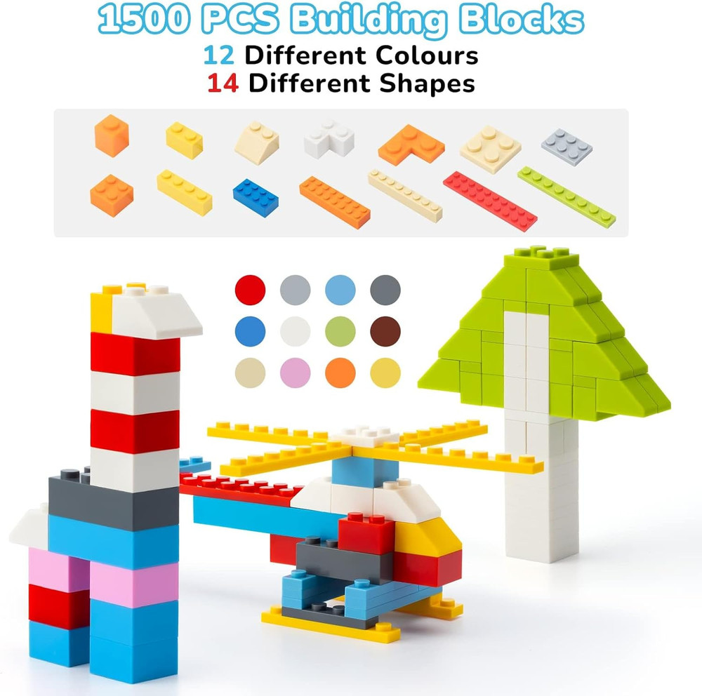 1500 Piece Building Bricks,Bulk Classic Building Blocks Basic Box Compatible wit