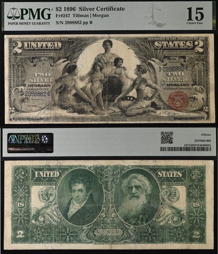 1896 $2 Silver Certificate PMG 15 - Educational Note - Red Seal - Fr 247