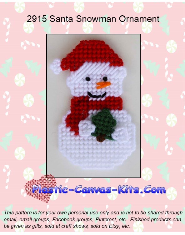 Santa Snowman Christmas Ornament- Plastic Canvas Pattern or Kit