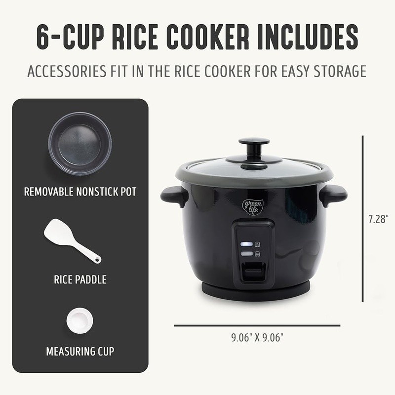 Ceramic Nonstick Rice Cooker 6 Cups Automatic Keep Warm Compact Easy Clean New