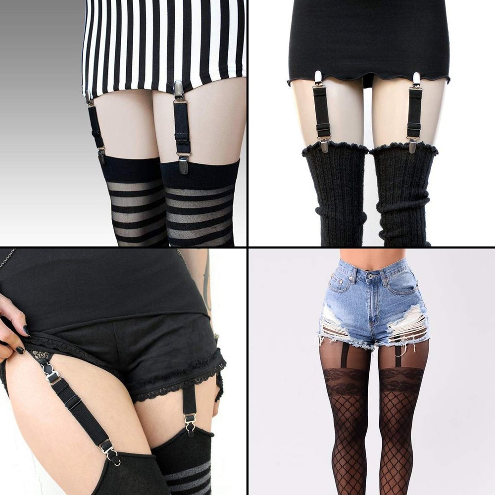 WILLWIN Multifunction Elastic Stocking Clips Suspenders One Size, Black