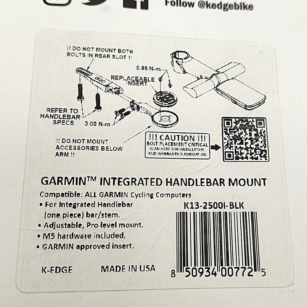 K-Edge Integrated Bicycle Handlebar System Mount for Garmin Black