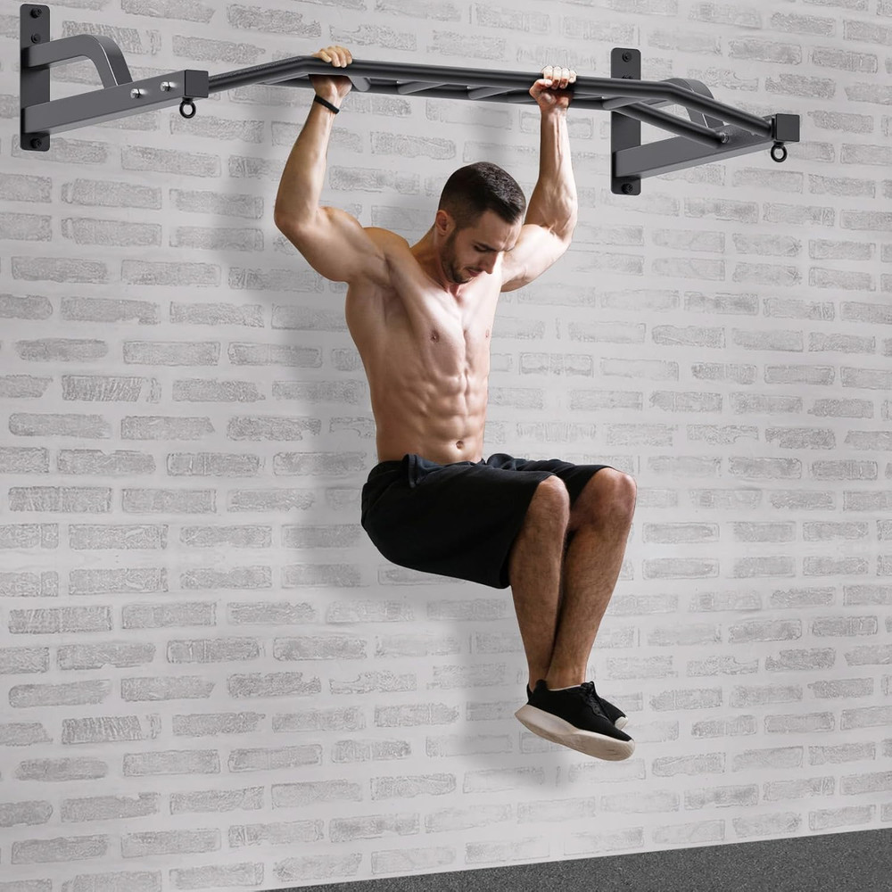 SELEWARE 48'' Heavy Duty Pull up Bar Wall Mount Multi-Function Chin up Bar with
