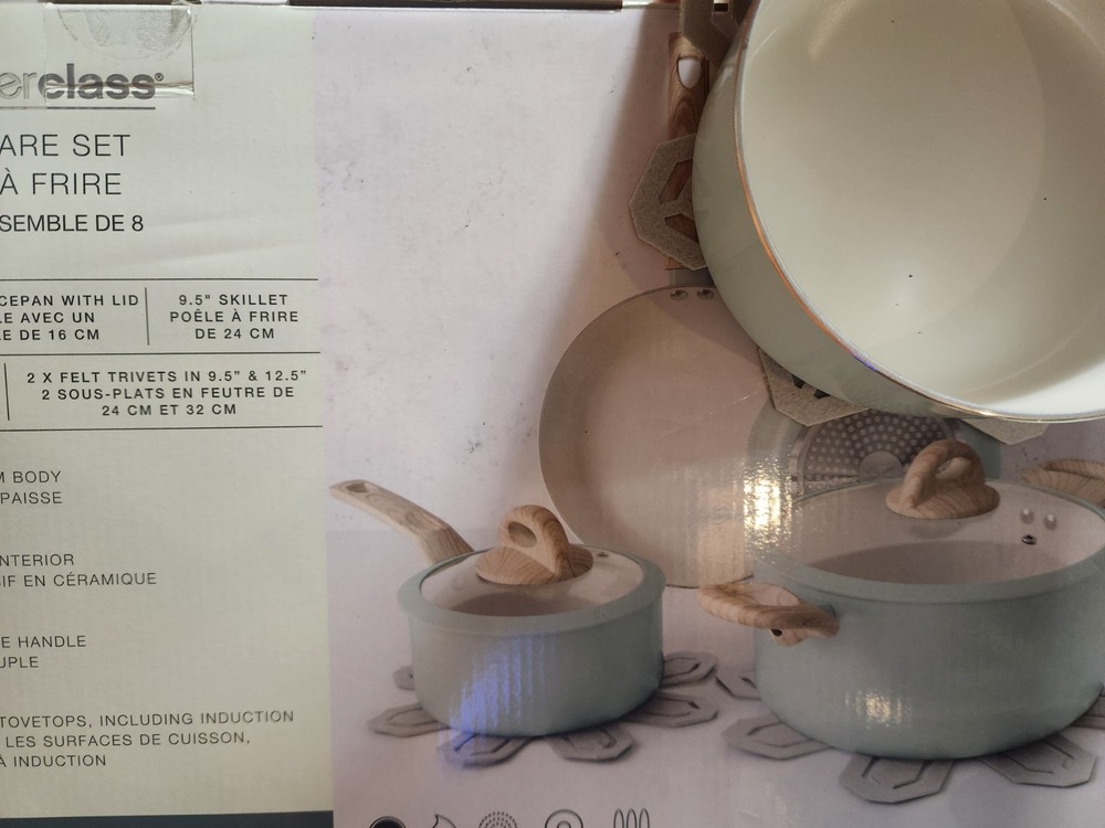 MasterClass 8-Piece Ceramic Non-Stick Cookware Set Wood Effect Handles