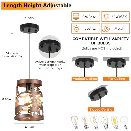 Rustic Bear Pendant Lights, 1-Light Brushed Round E26 Base Round-1Pack Bronze