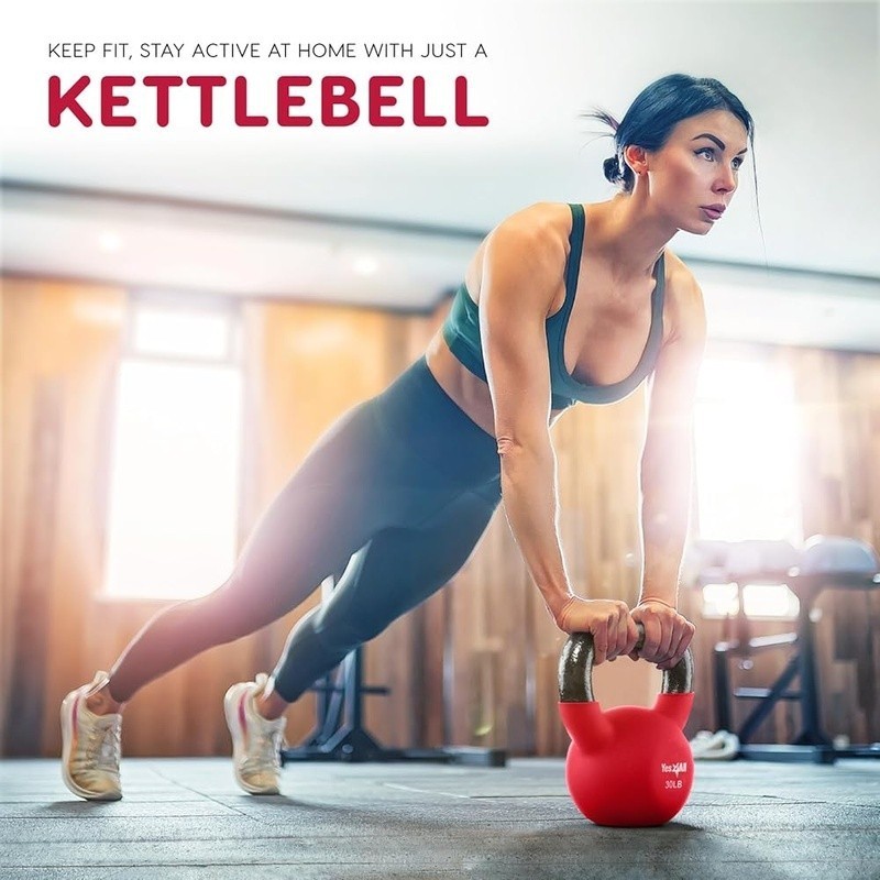 Neoprene Coated Cast Iron Kettlebell 15lb Ergonomic Handle Flat Bottom Stability