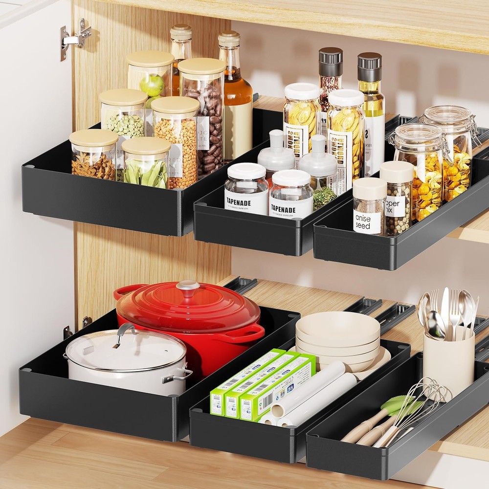 Delamu 3 Pack Pull Out Cabinet Organizer, 15.7" Deep Pull Out Drawers for Cab...