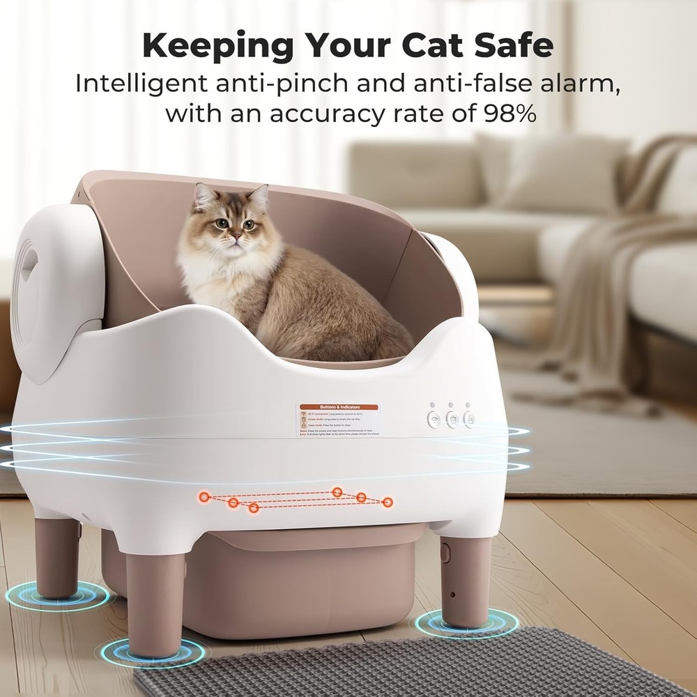 Self Cleaning Automatic Cat Litter Box with App Control Large Bin Odor Free Mult