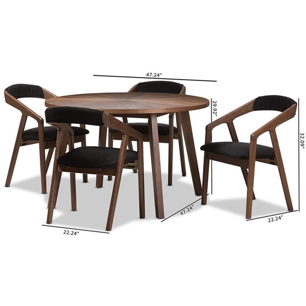 Baxton Studio Wendy 5 Piece Round Dining Set in Black and Walnut Brown