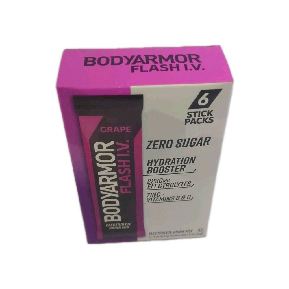BODYARMOR Flash IV Electrolyte 6 Packets Grape - Zero Sugar - Hydration Booster