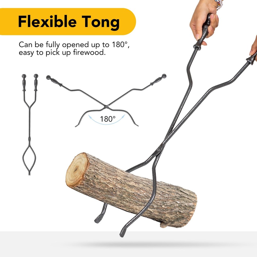 5 Pieces Fireplace Tools Set, Wrought Iron with Silver Pattern Fireplace Acce...
