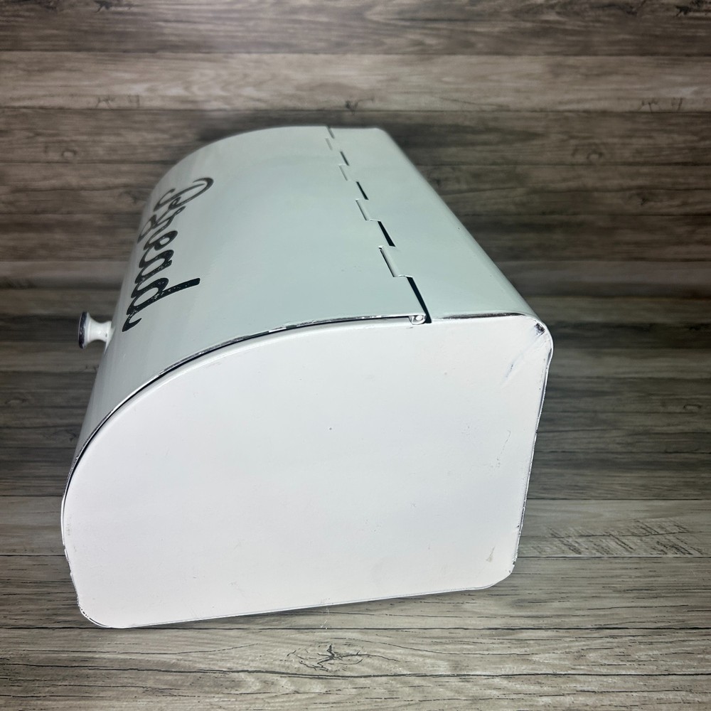 AuldHome Design Rustic White Bread Box Farmhouse Enamelware