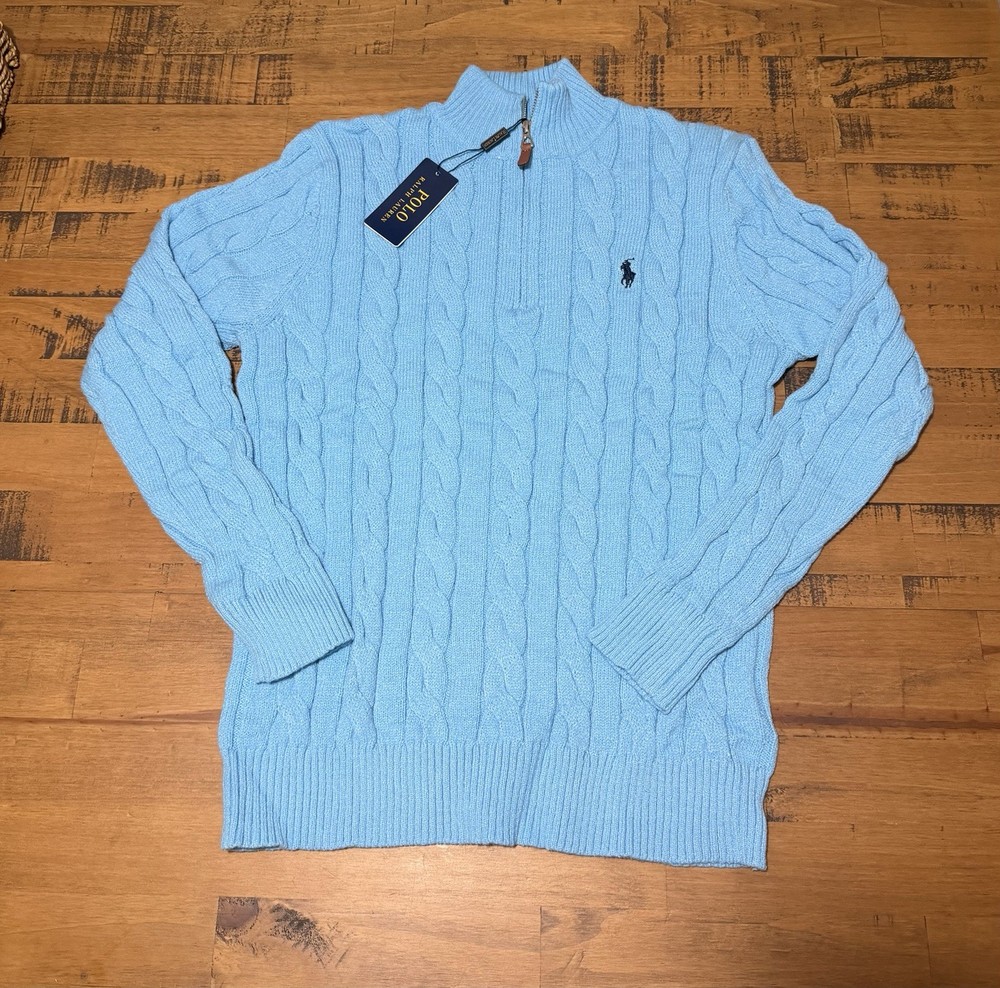 Polo Ralph Lauren Men's Light Blue Quarter Zip Pullover. Size medium