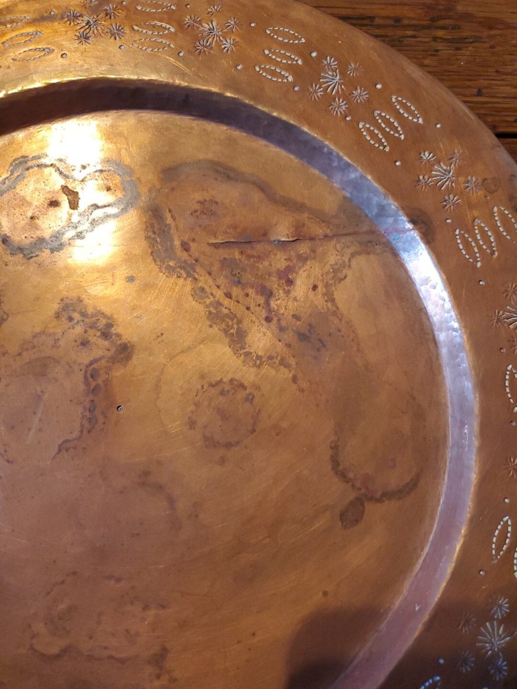 Vintage Copper Plate Hand Hammered Decor Edge Pattern Design Beautiful