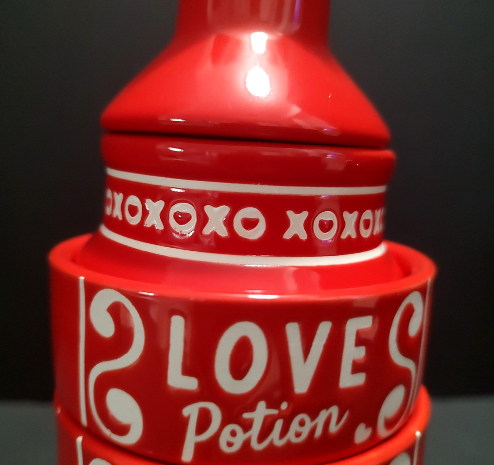 Red Ceramic Love Potion Bottle Shaped Stacking Measuring Cup Set 9" Tall