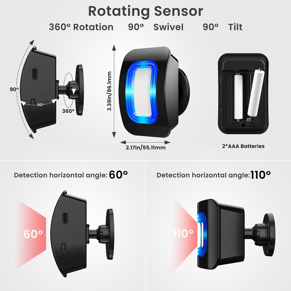 Wireless Motion Sensor LED Light - Motion Detector Alarm Chimes Door Sensor w...