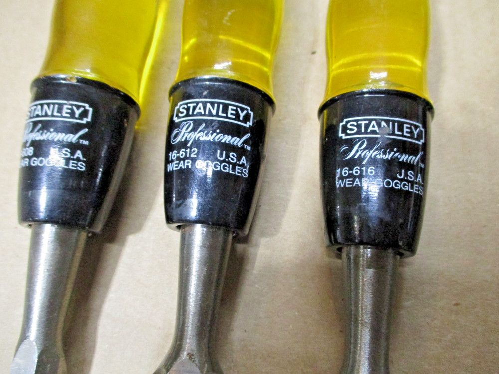 Vintage Stanley Chisel Set, Professional Butt Chisel Set, Sizes 1/2", 3/4" & 1"