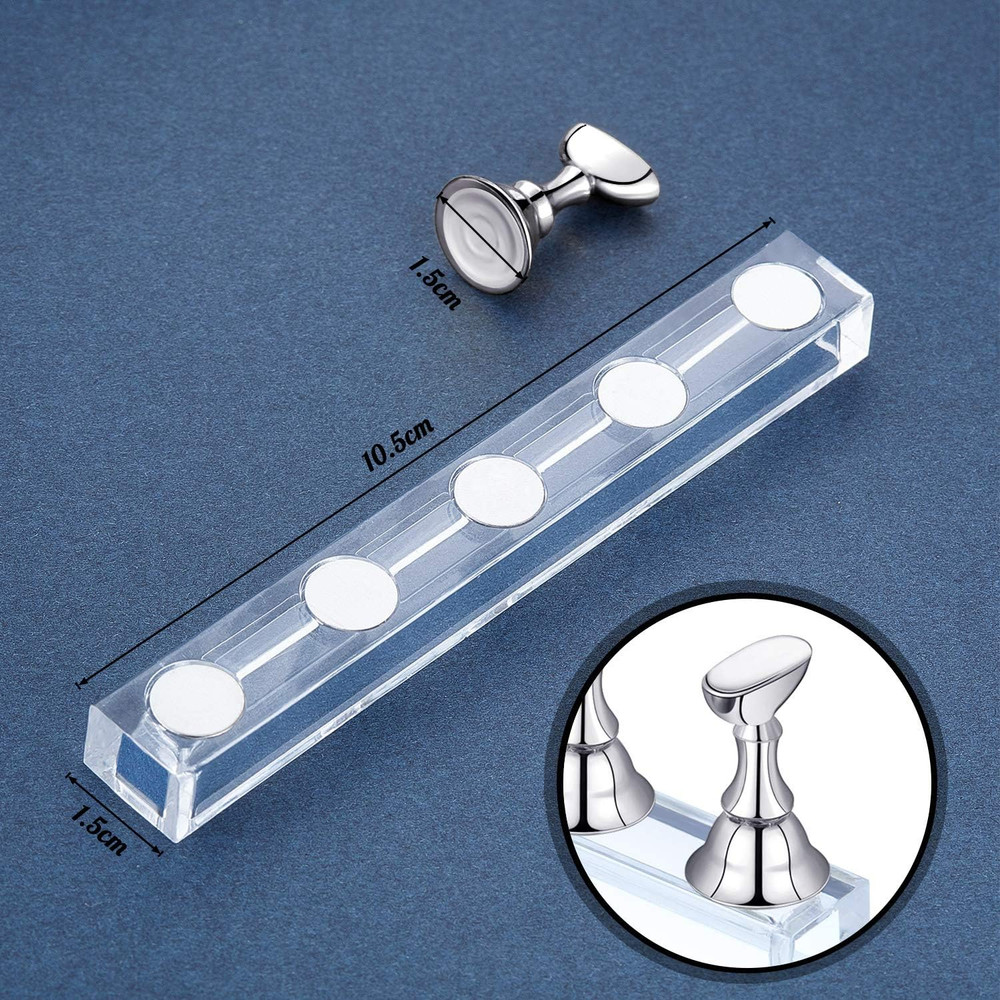 Magnetic Nail Stand Set for Acrylic Display and Practice - Silver