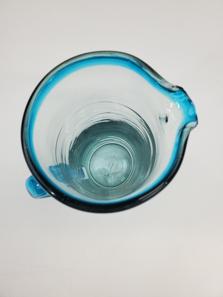 Handblown Tall Blue Heavy Glass Pitcher