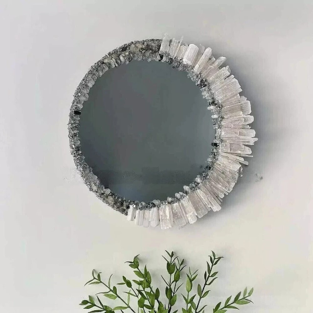 18" Handmade Selenite Wall Mirror | Crystal Gemstone Frame Mirror