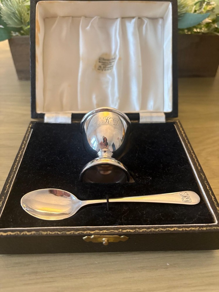 Solid Silver Eggcup & Spoon Christening Set by Lanson Ltd Birmingham 1961/62