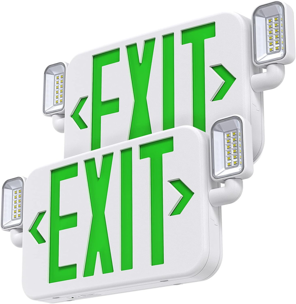 Led Combo Emergency Exit Sign Light with Two Adjustable Head Lights and Backup B