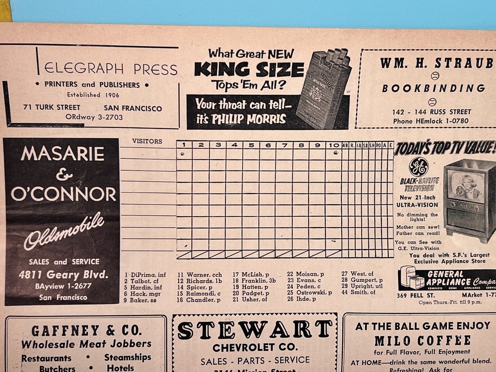 1953 San Francisco Seals Baseball Program #C
