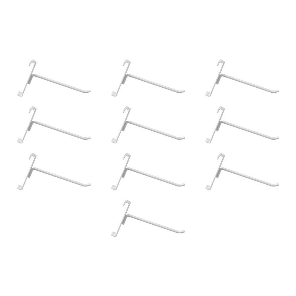 10 Pc GLOSS WHITE 6" Long Gridwall Hooks Grid Panel Display Wire Metal Hanger