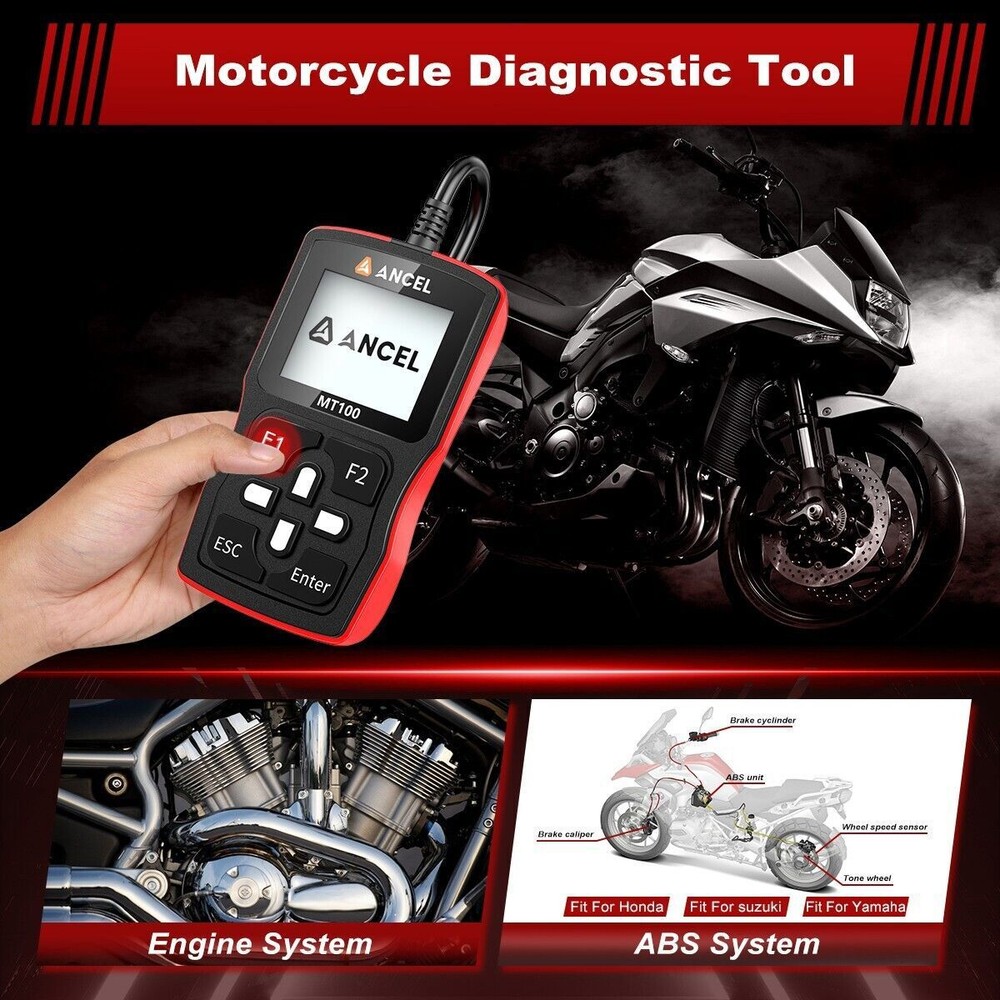 ANCEL MT100 Motorcycle Diagnostic Scan Tool Code Reader OBD2 Scanner Engine ABS