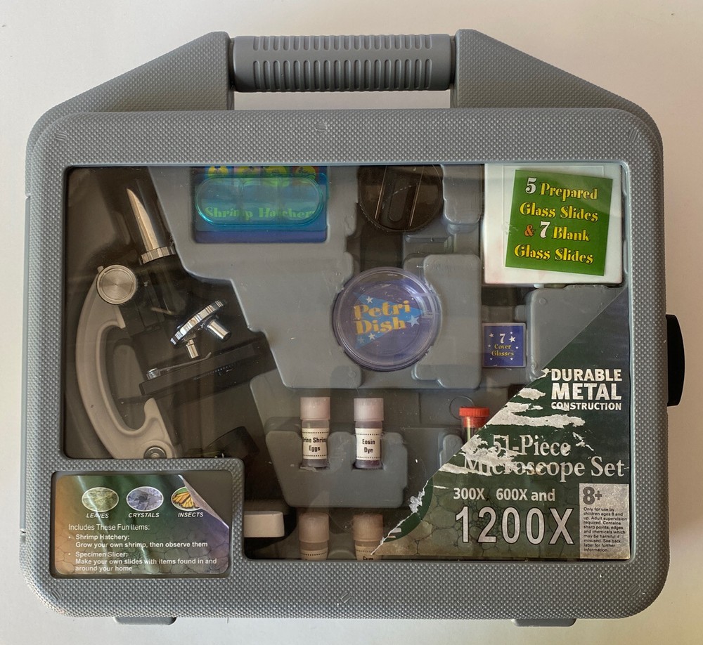 AmScope 52pc 120X-1200X Starter Compound Microscope Science Kit for Kids